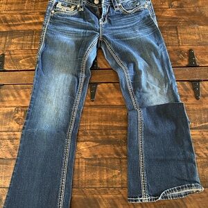 Rock Revival Blue Boot Cut Jeans with Faded Vintage Look